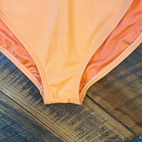 Michael Kors High Neck Zip Back One Piece Swimsuit Women’s 14 Orange MK Logo Zip - Picture 6 of 10